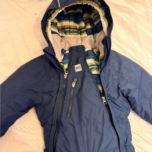 MEC Navy Jacket with Striped Lining 4T fits big minor wear and tear on the heels